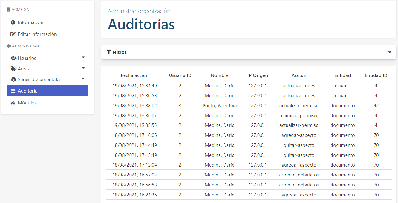 Auditorias - Vista tabla