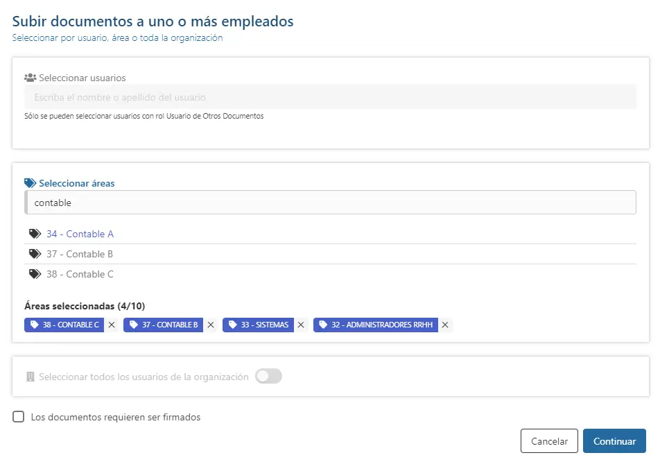 Selección de múltiples áreas luego de la búsqueda