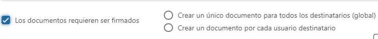 Opciones para los documentos que requieren firma