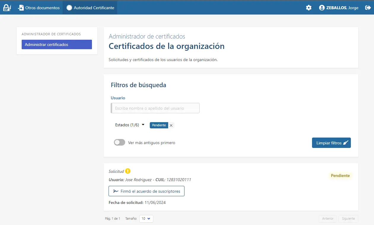 Administrador de certificados ingresa a la pestaña de Autoridad Certificante