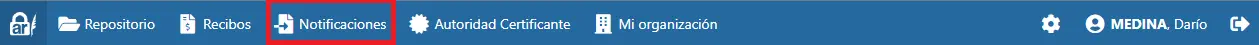 Barra de navegación con el módulo de 'Notificaciones' resaltado