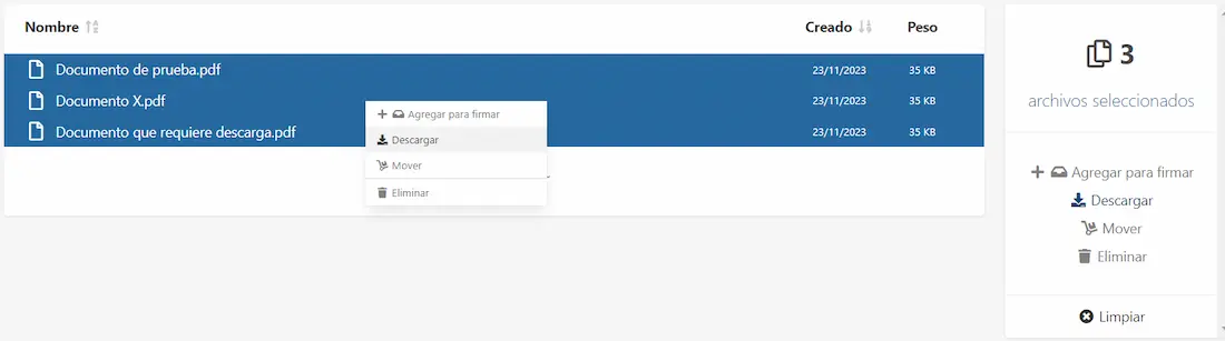 Opción nueva de descargar múltiples documentos seleccionados en el repositorio